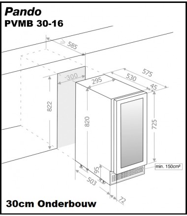Wijnklimaatkast Pando PVMB 30-16CR Wijnklimaatkast Pando PVMB 30-16CR